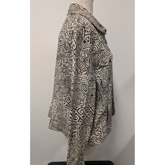 JM Collection Ivory Black Aztec Geometric Canvas Jacket sz XL Block Print - Picture 9 of 13